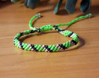 Green Striped Surfer Bracelet: Adjustable Boho Wristband
