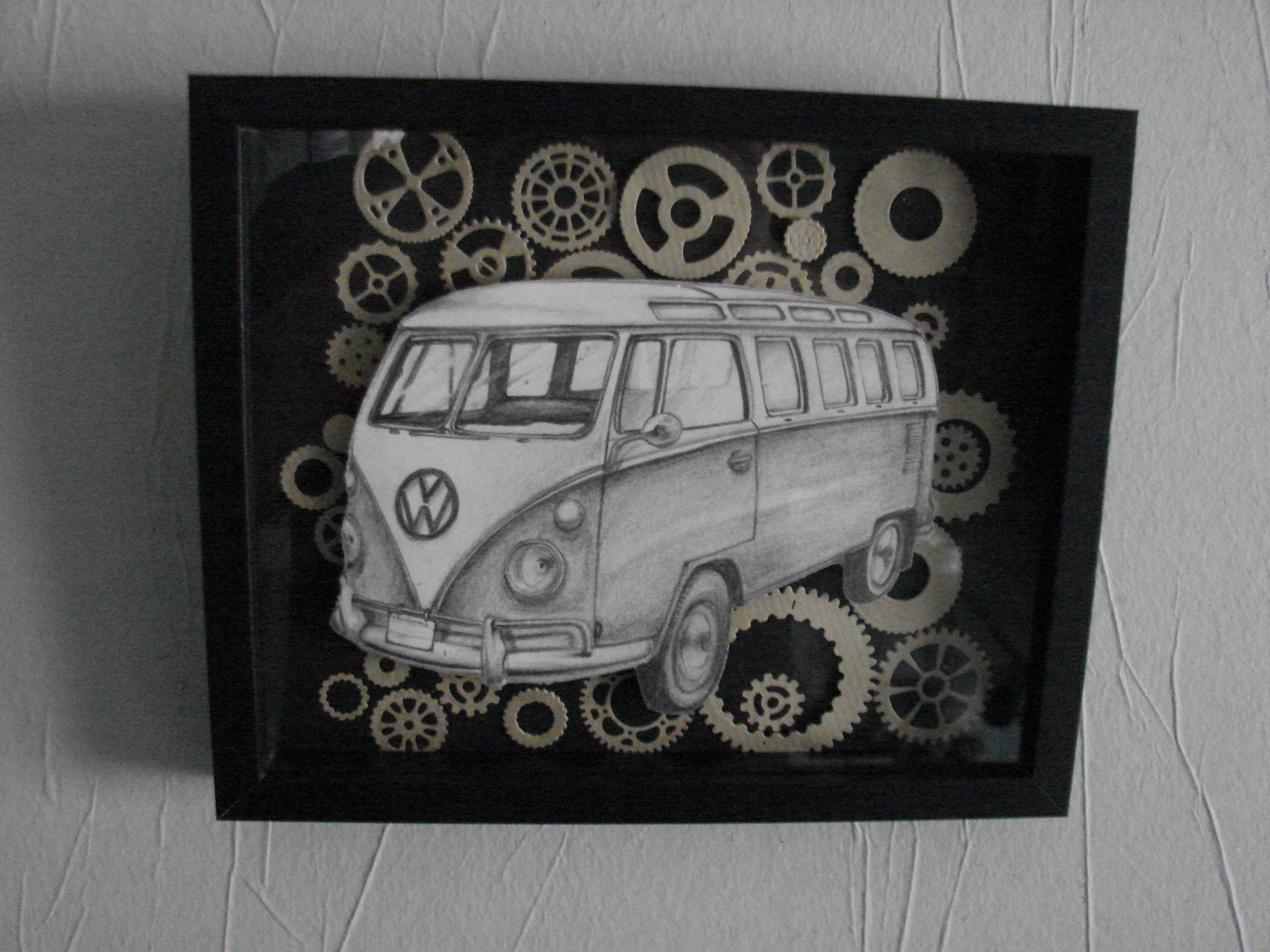 Cadre Voiture Ancienne Combi Vw Fetes Des Peres Anniversaire Garage Industriel