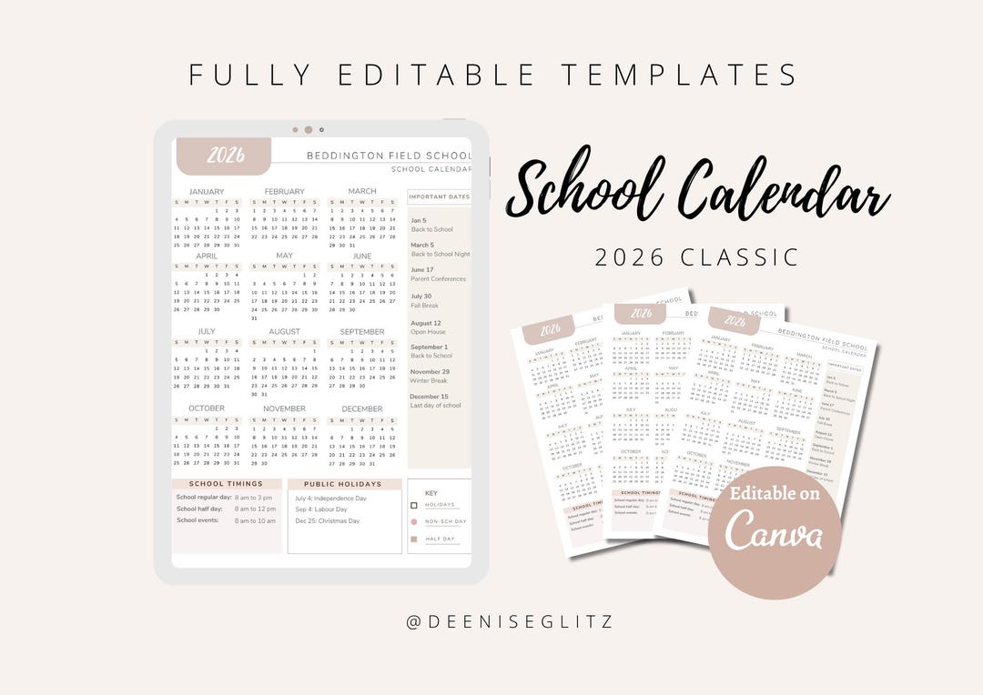 2026 School Calendar Template: Editable Academic Planner (canva) - Etsy ...