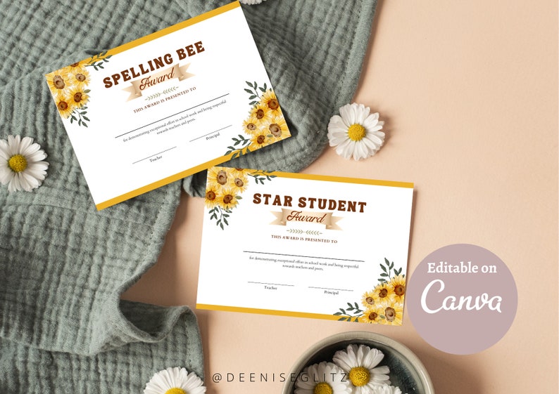 SUNFLOWER Class Award Certificates Superstar Student Award - Etsy
