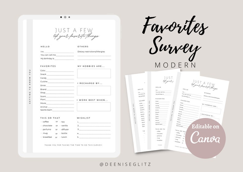 MODERN Employee Favorites List Template My Favorite Things Etsy MODERN Employee Favorites List Template My Favorite Things Etsy