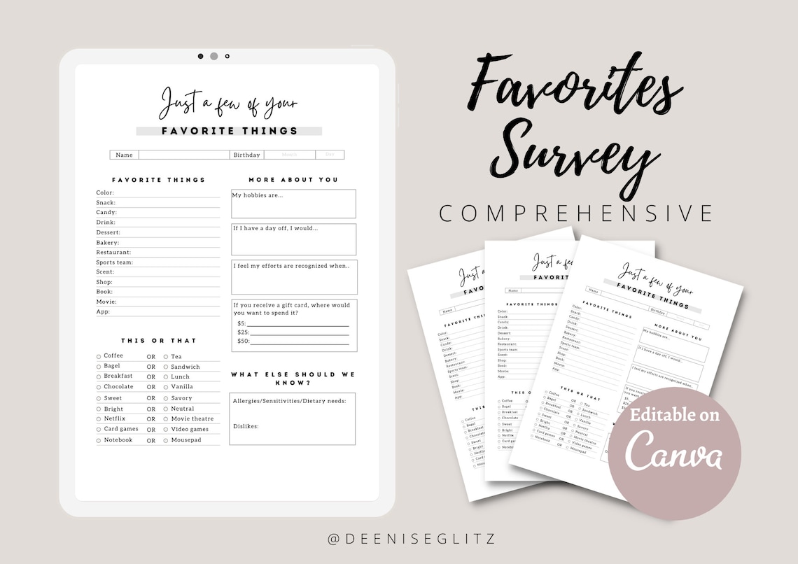 COMPREHENSIVE Employee Favorites List My Favorite Things PDF Etsy