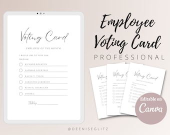 PROFESSIONAL Voting card, Employee of the Month, Ballot Paper, Cast A Vote, Nomination Form, Editable on Canva