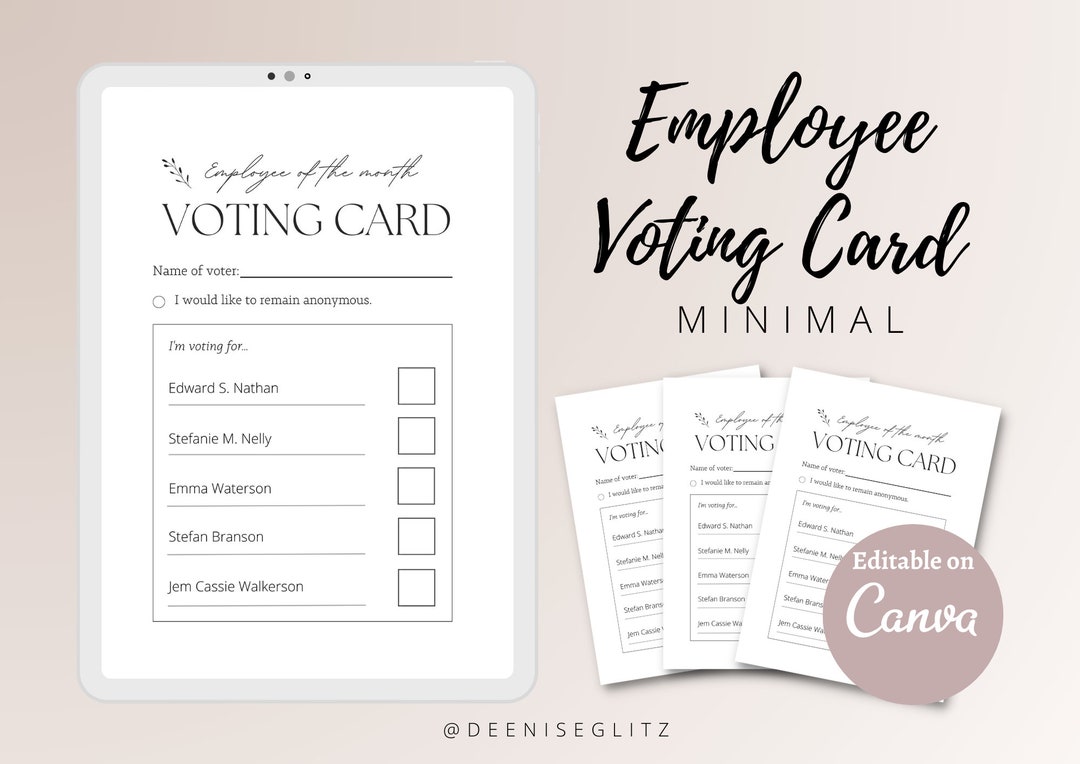 MINIMAL Voting Card, Employee of the Month, Ballot Paper, Cast A Vote