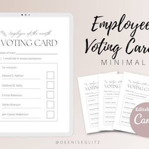 Carte de vote MINIMALE, Employé du mois, Bulletin de vote, Voter, Formulaire de nomination, Modifiable sur Canva