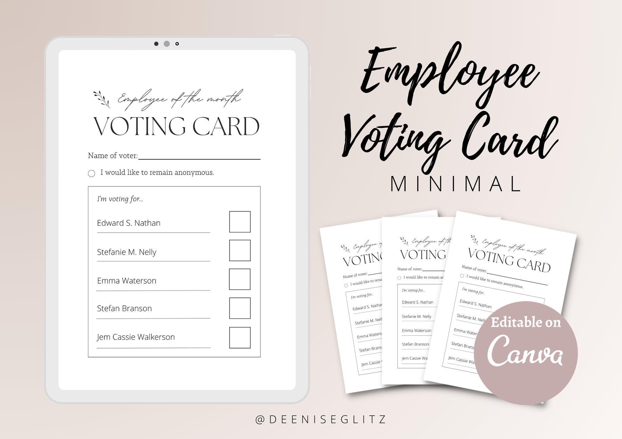 MINIMAL Voting Card Employee Of The Month Ballot Paper Cast A Vote 