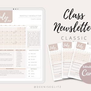 CLASSIC Monthly Newsletter Template, Classroom Newsletter, School Newsletter, Parents&#39; Communication, Editable on Canva