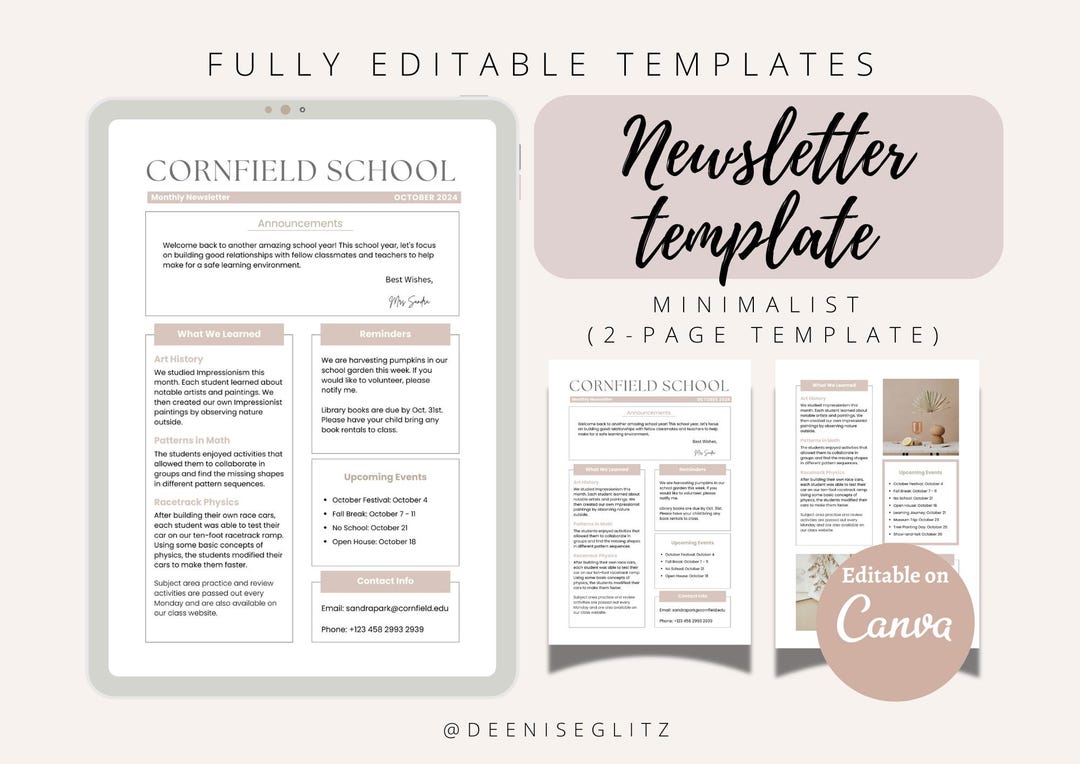 MINIMALIST Newsletter Template, Classroom Newsletter, School Newsletter ...