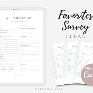 CLEAN Employee Favorites List Template, PDF Fillable, My Favorite Things, Getting to know, Co-worker Survey, Customised, Editable on Canva