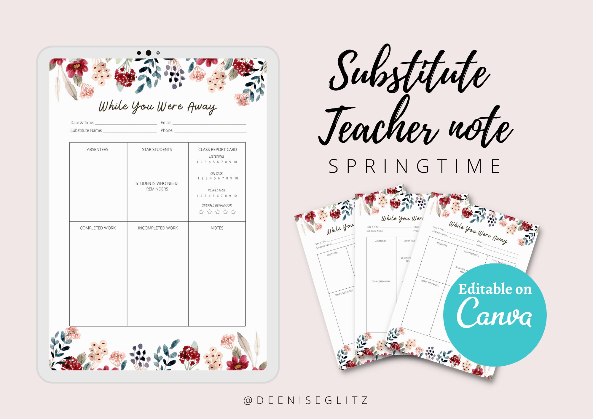 SPRINGTIME Substitute Teacher Note Template While You Were - Etsy