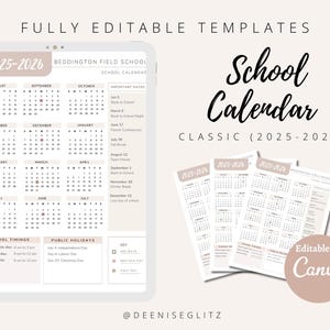 2025/2026 CLASSIC School Calendar Form, School Academic Calendar, School Year, Organiser, School Events, Newsletter, Editable on Canva