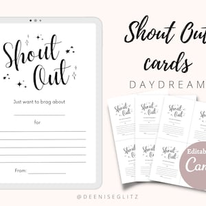 DAYDREAM Shout Out Karten, für Mitarbeiter, Kollegen, Mitarbeiter, Studenten oder Lehrer, digitale Vorlagen, Ausdrucke, bearbeitbar auf Canva