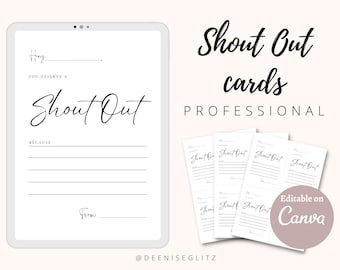 PROFESSIONAL Shout Out Cards, For Staff, Co-workers, Employees, Students or Teachers, Editable on Canva