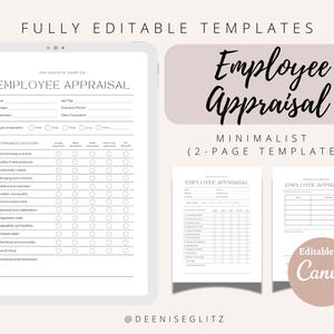 Employee Appraisal Form, 2-page, Employee Performance Evaluation Form Template, Annual Performance Review, Human Resource, Editable on Canva