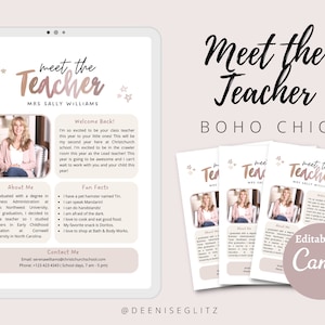 BOHO CHIC Meet The Teacher, Classroom Resource, Teacher Newsletter, Parent Communication Form, Back to School Printable, Editable on Canva