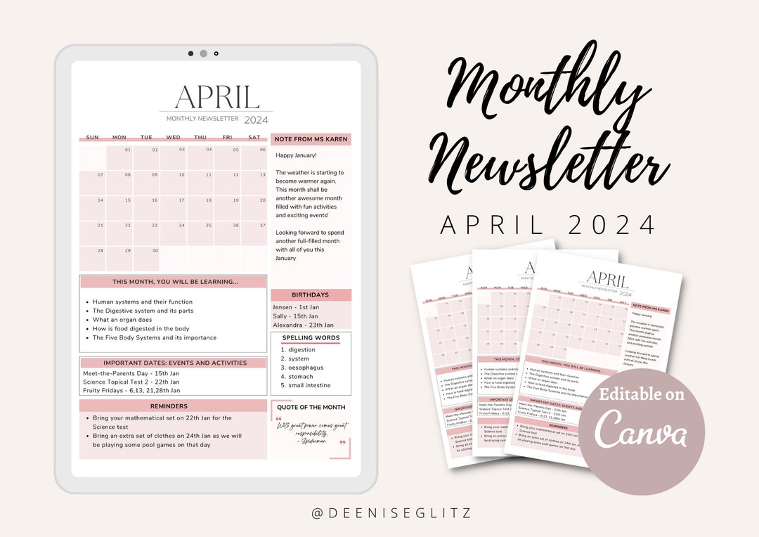 APRIL 2024 Monthly Newsletter Template Classroom Newsletter School   Il 1080xN.5552224936 731h 