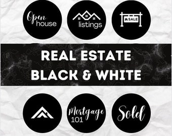 96 B & W Real Estate Instagram Story Highlight Covers, Black And White Text IG Icons, Font Combinations,