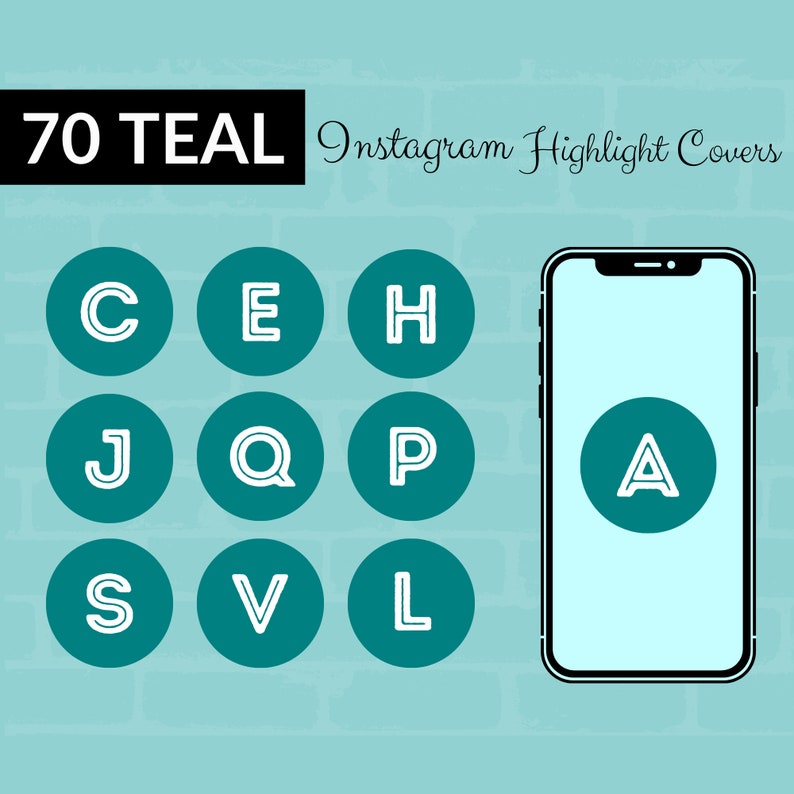 Teal White Alphabet Numbers Instagram Highlight Cover, Hollow Font Uppercase Alphabet, Capital Letters IG Story Icon, Symbols & Illustration image 1