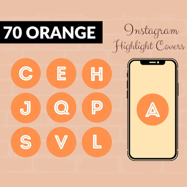 Orange White Letters Numbers Instagram Highlight Cover, Capital Letters IG Highlights, Uppercase English Alphabets, Symbols and Illustration