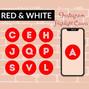 Red & White Letters Numbers Symbols Instagram Highlight Covers, Alphabet IG Highlights, Personalise Social Media Icons,