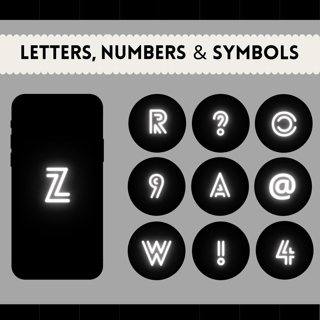 101 White Neon Instagram Story Highlight Covers Letters, Numbers