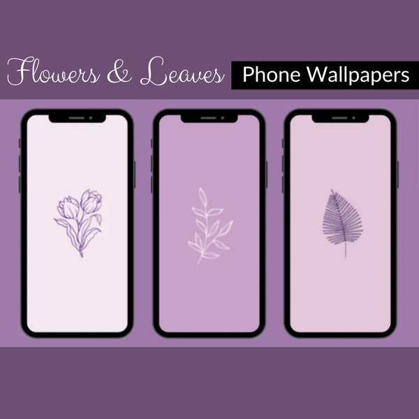 51 Flowers & Leaves Minimalist Phone Wallpapers, Pinkish Purple Aesthetic Floral Wallpaper, Boho Minimalist Phone Background, Botanical Leaf