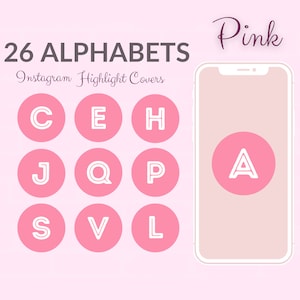 Capa de destaque rosa do alfabeto do Instagram, histórias de destaque do IG em letras maiúsculas, ícones de texto de marca de mídia social rosa, fonte oca elegante