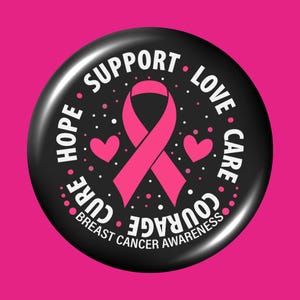 Breast Cancer, Pink Ribbon Button Pin 1.5 Inch, Magnet, Cure Cancer Support Pin, Gift For Nurses, Breast Cancer Awareness, Gift For Women