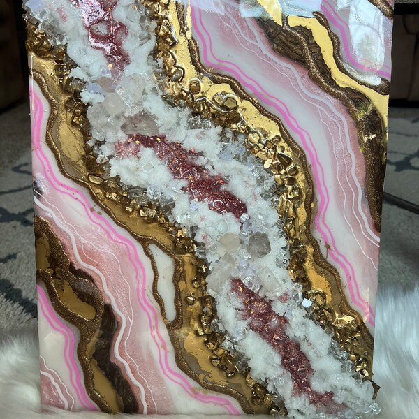 Custom-Made, Resin Geode Art, Bronze and Pink Geode Wall Art, 3D Geode Painting, Crystal Geode Art, Geode Wall Decor, Luxury Decor