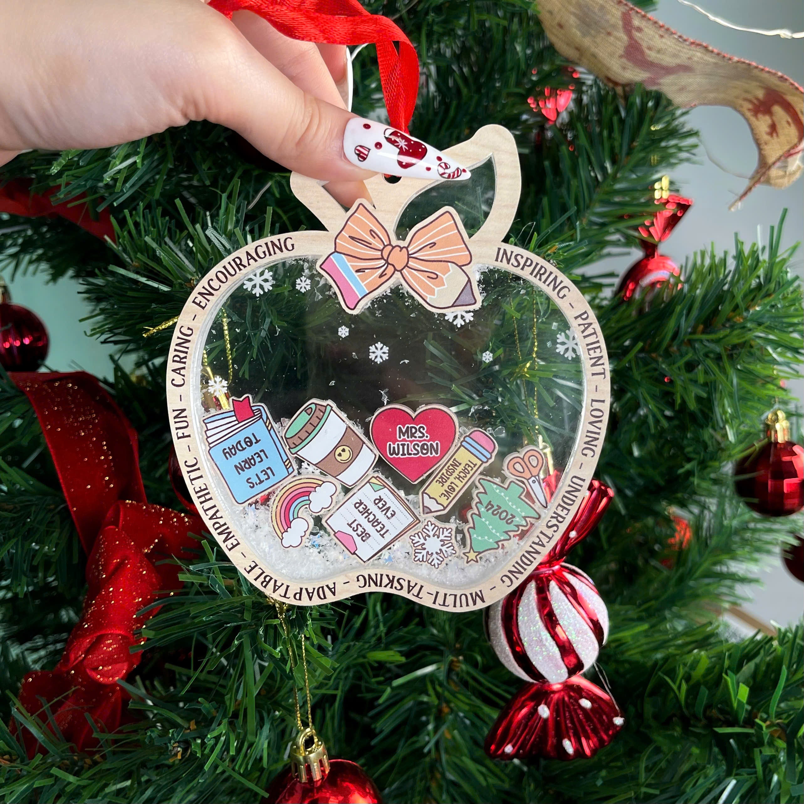 Personalized Teacher Ornament 5 Layered Christmas Shaker Ornament, Teacher Christmas Ornament Thank You Teacher Gift, Teacher Christmas Gift