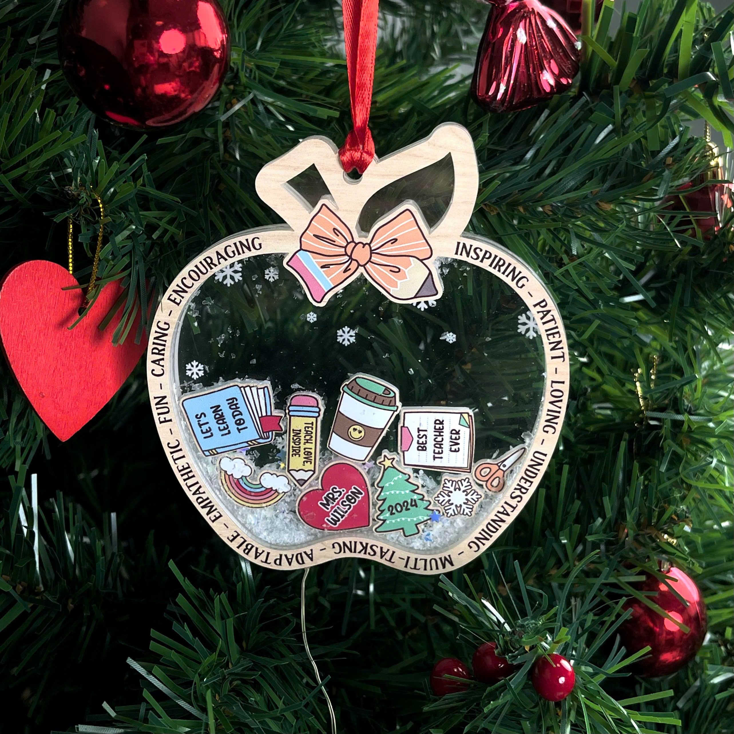 Personalized Teacher Ornament 5 Layered Christmas Shaker Ornament, Teacher Christmas Ornament Thank You Teacher Gift, Teacher Christmas Gift