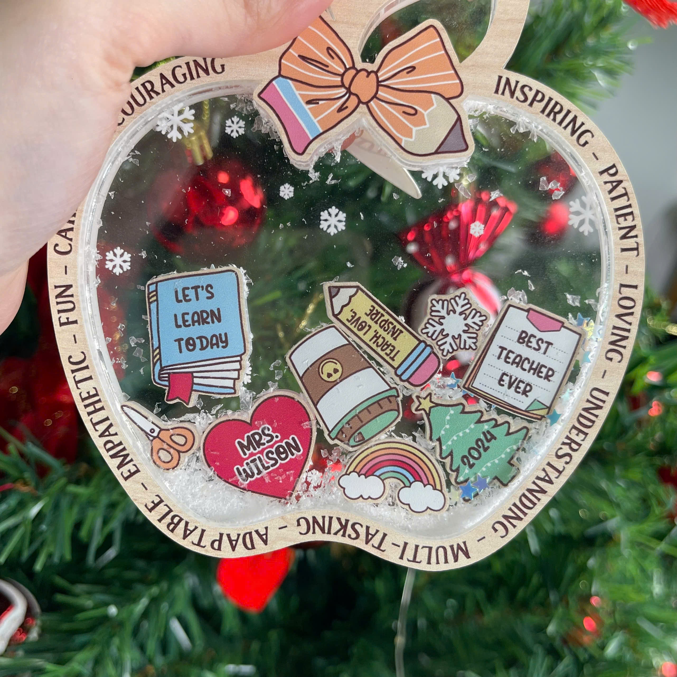 Personalized Teacher Ornament 5 Layered Christmas Shaker Ornament, Teacher Christmas Ornament Thank You Teacher Gift, Teacher Christmas Gift