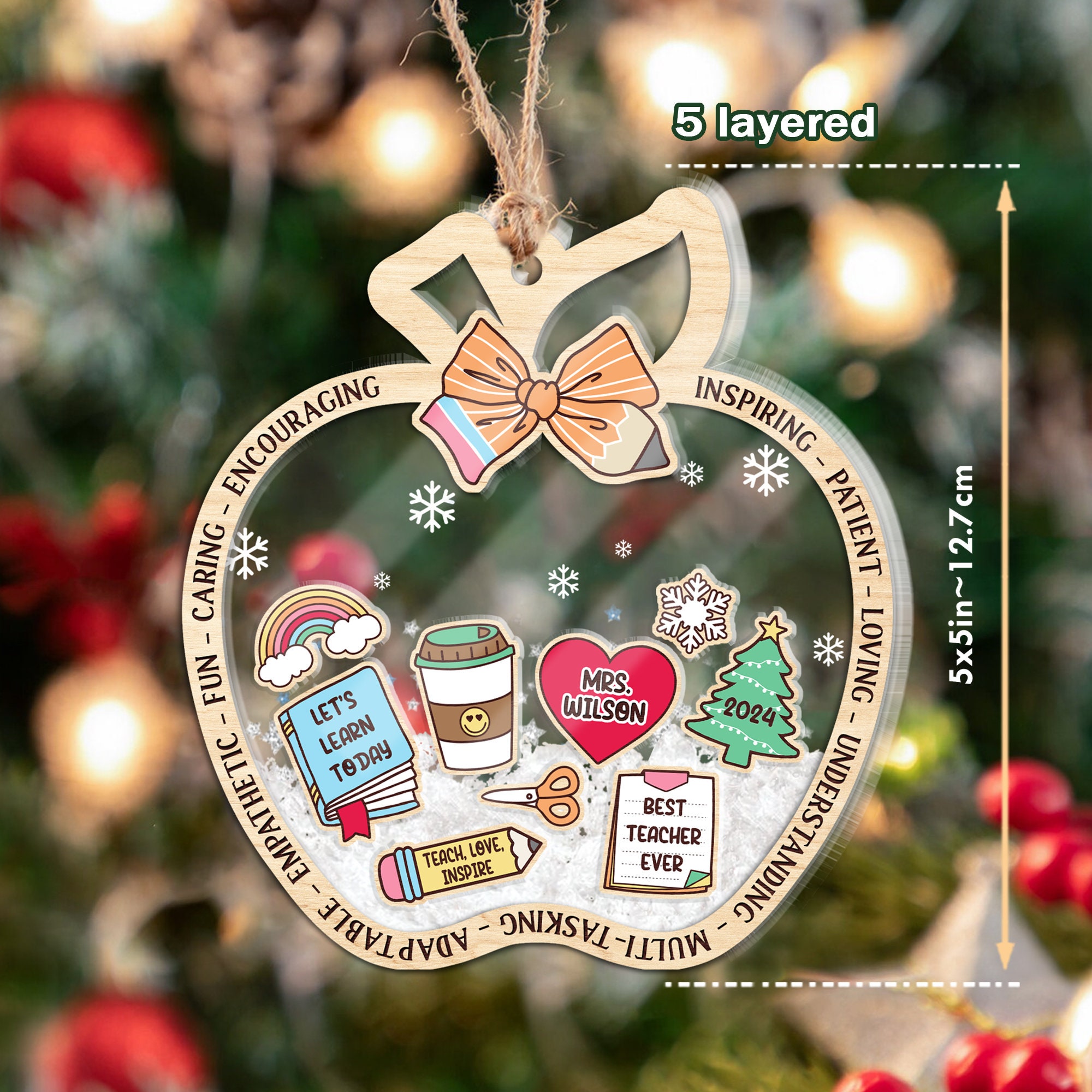Personalized Teacher Ornament 5 Layered Christmas Shaker Ornament, Teacher Christmas Ornament Thank You Teacher Gift, Teacher Christmas Gift