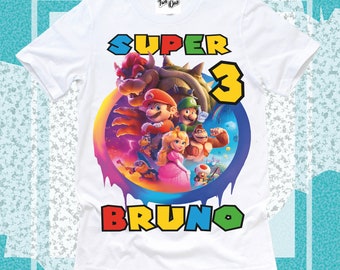 Camicia personalizzata Mario Birthday, Camicie personalizzate per la famiglia, Camicia di compleanno Gif, Super regalo, Camicia di tutte le taglie, Family Tees Custom, Camicia ispirata a Mario