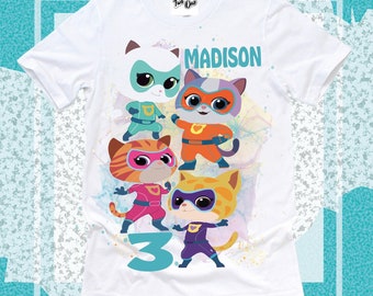 Personalized Super Kitties Birthday Shirt: Custom Kids Hero Cats Tee
