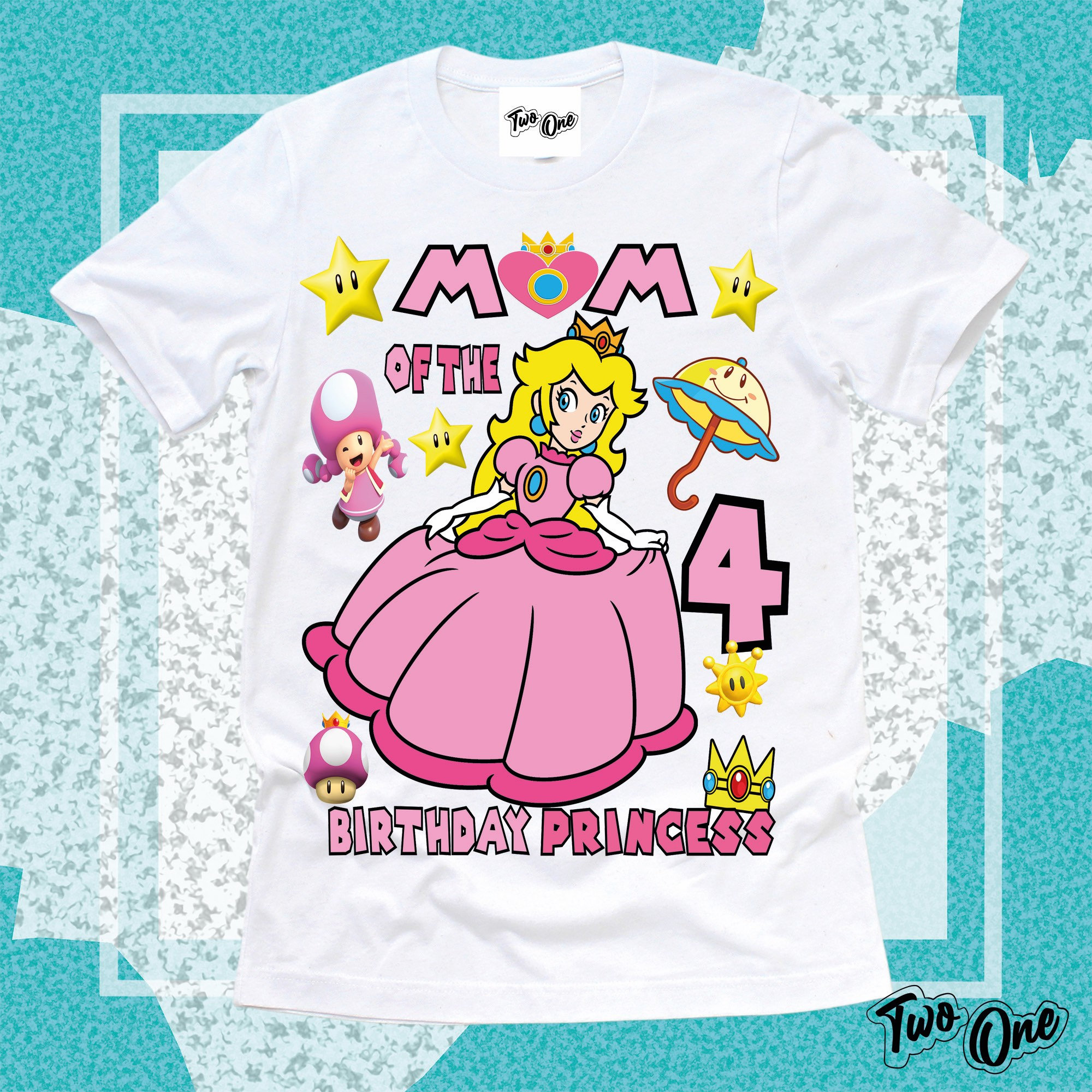 ピーチ姫バースデーシャツ：カスタムスーパーマリオパーティーTシャツ 