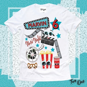Movie Night Birthday Shirt,Inspired Movie Night Personalized Shirt, Custom Birthday T-shirt for Kids,Movie Night Shirt,Movie Theme Party
