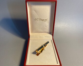Pince à Cravate Vintage S.T. Dupont - Deux Tons Plaqué Or Et Argent - Élégance Rétro