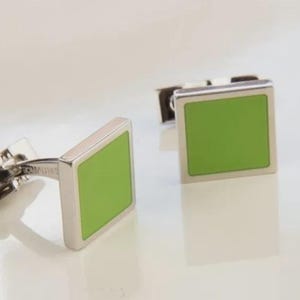 New S.T. DUPONT Cufflinks Palladium Lacquer Green and silver without box
