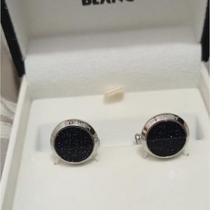 New Montblanc Cufflinks Silver Black classic With Box Vintage Rare
