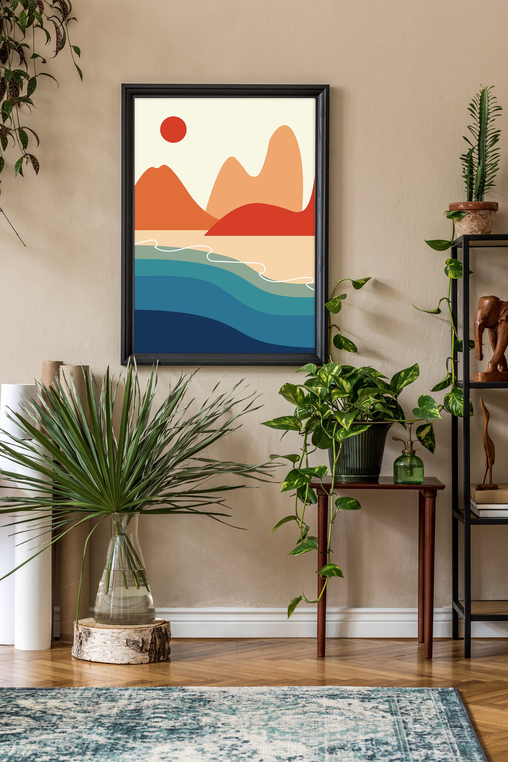 Abstract Blue Red Wall Art Beach Graphics Print A3 A2 A1 A0 Landscape