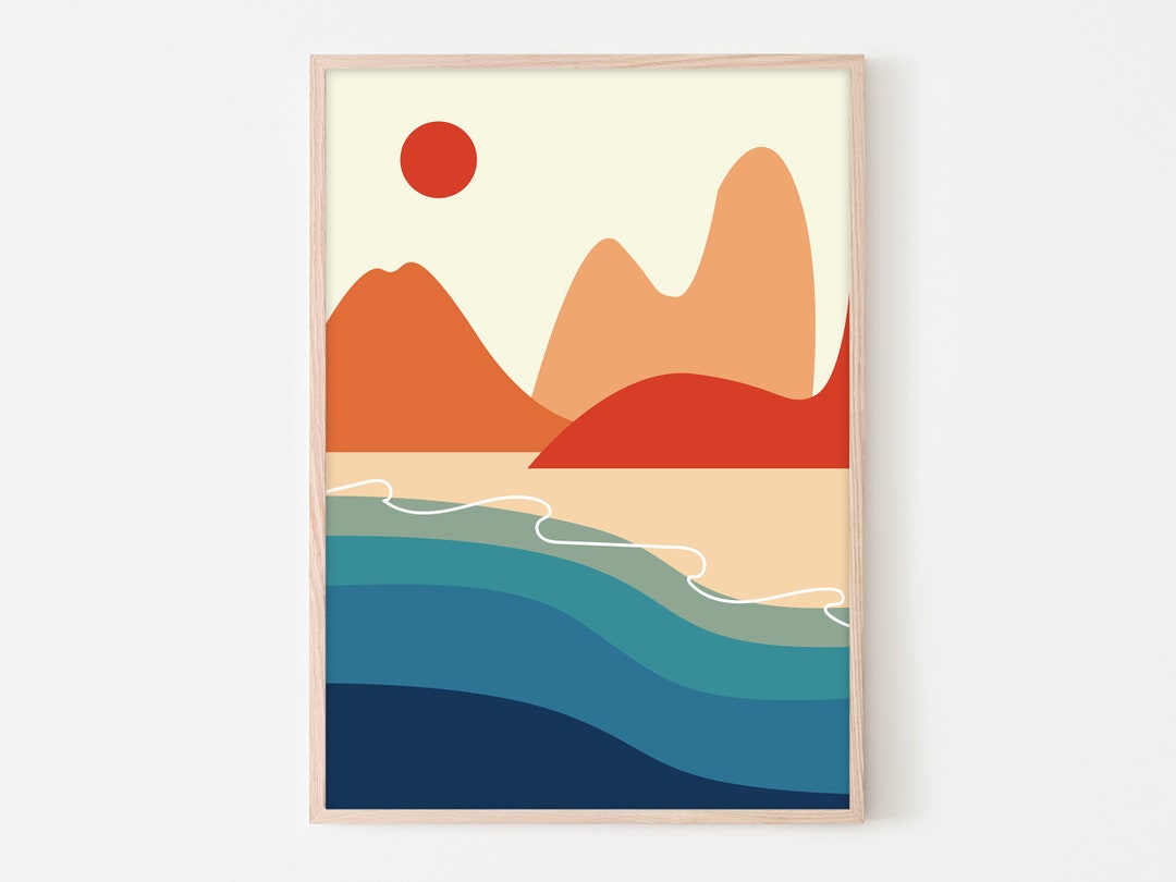 Abstract Blue Red Wall Art Beach Graphics Print A3 A2 A1 A0 Landscape