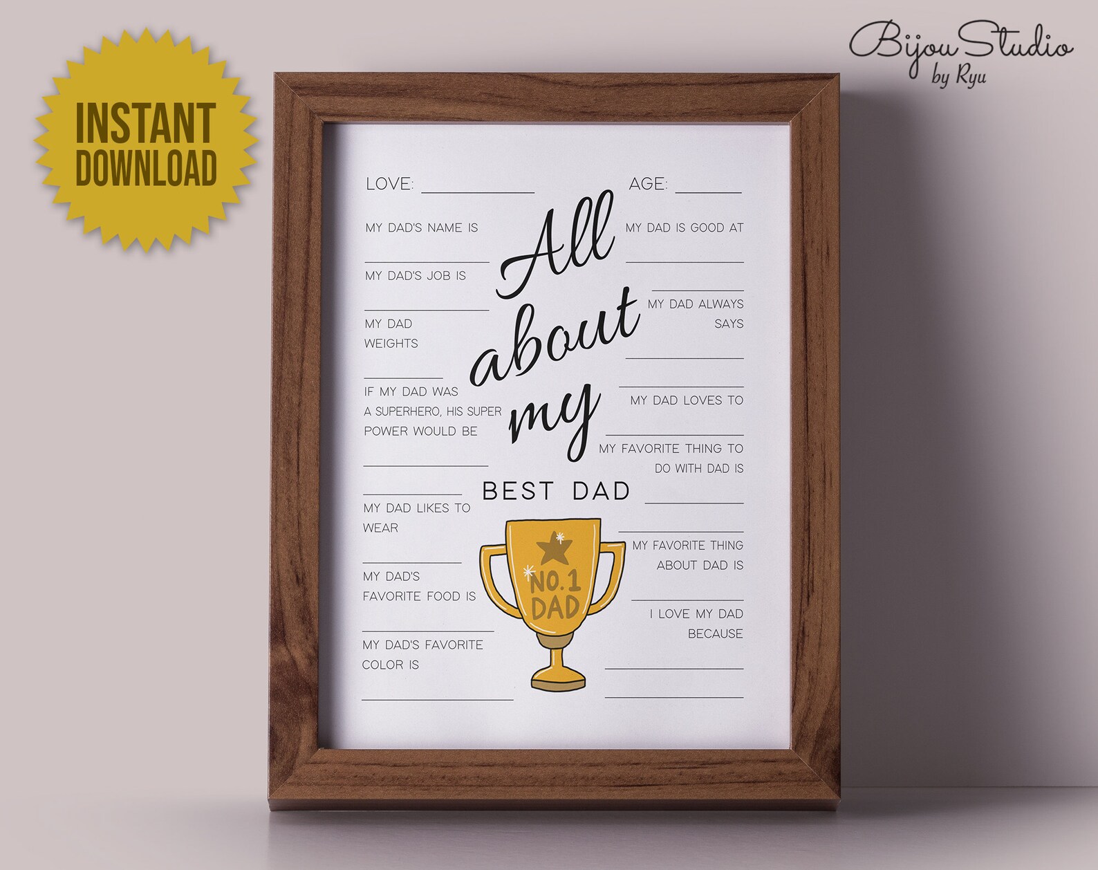 All About My Dad Printable Fathers Day Gift From Kids - Etsy