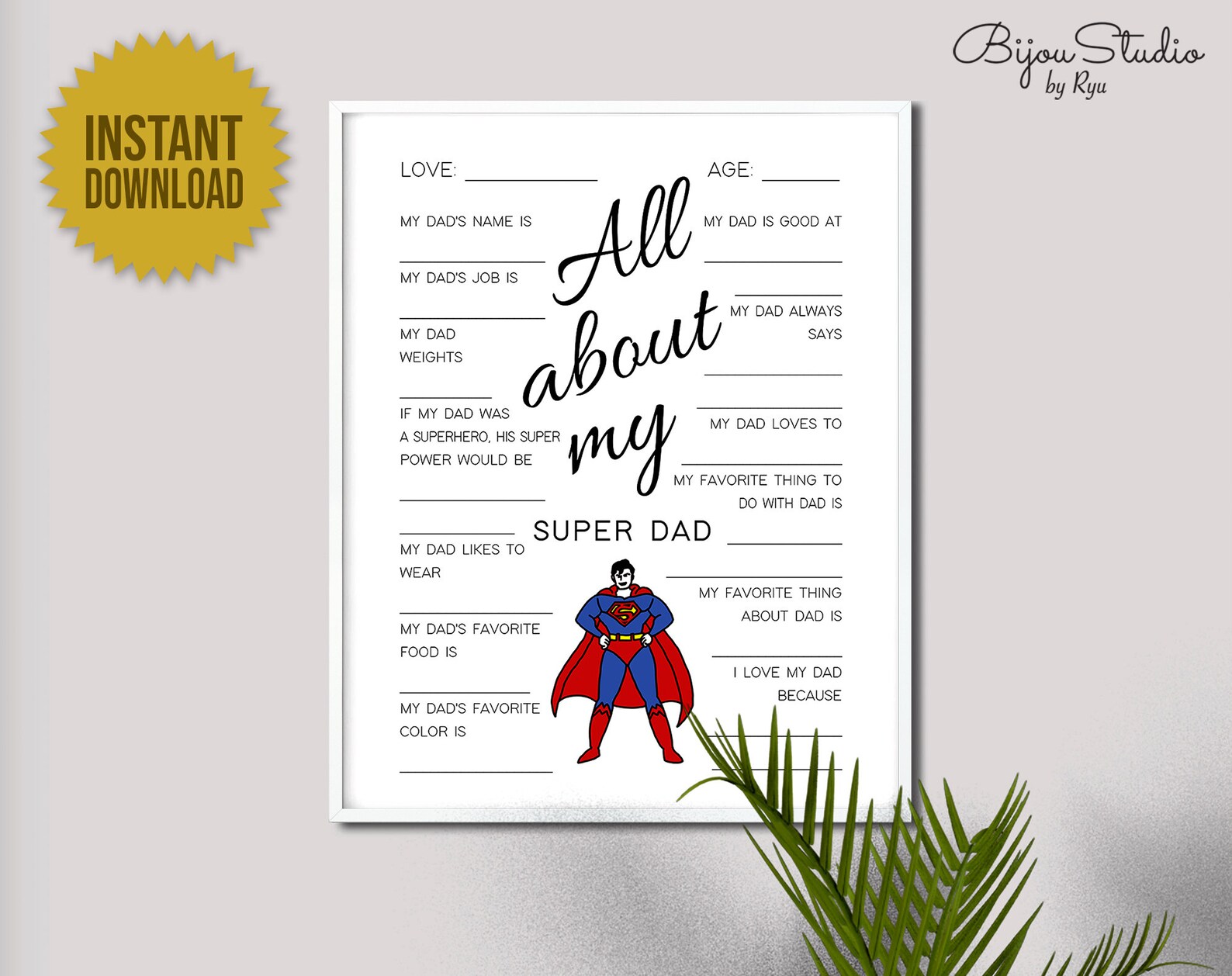 All About My Dad Printable Fathers Day Gift From Kids - Etsy