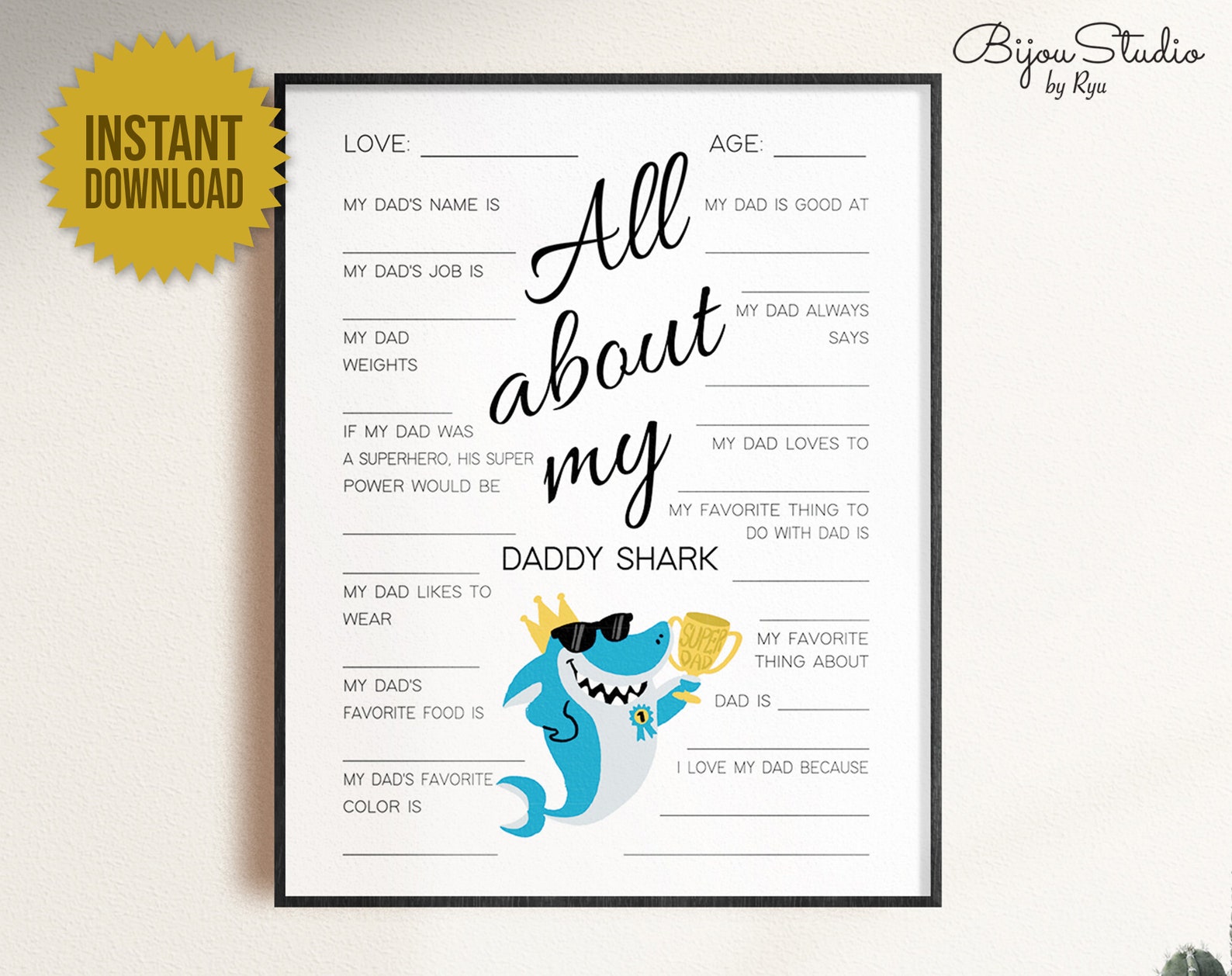 Printable All About My Dad, Funny Fathers Day Gift From Kids, Daddy ...