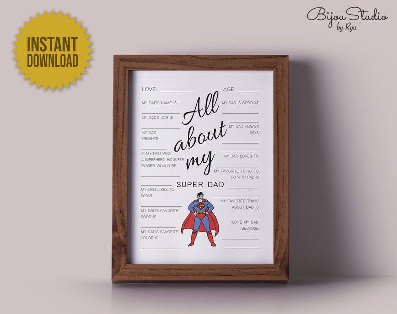 All About My Dad Printable Fathers Day Gift From Kids - Etsy