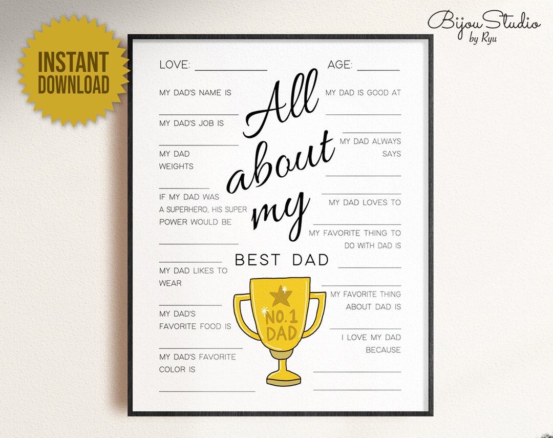 All About My Dad Printable Fathers Day Gift From Kids