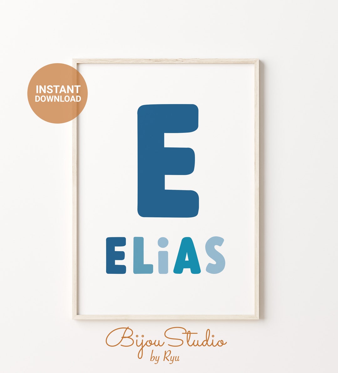 Personalized Baby Name Blue Printable Nursery Wall Art, Custom Initial ...
