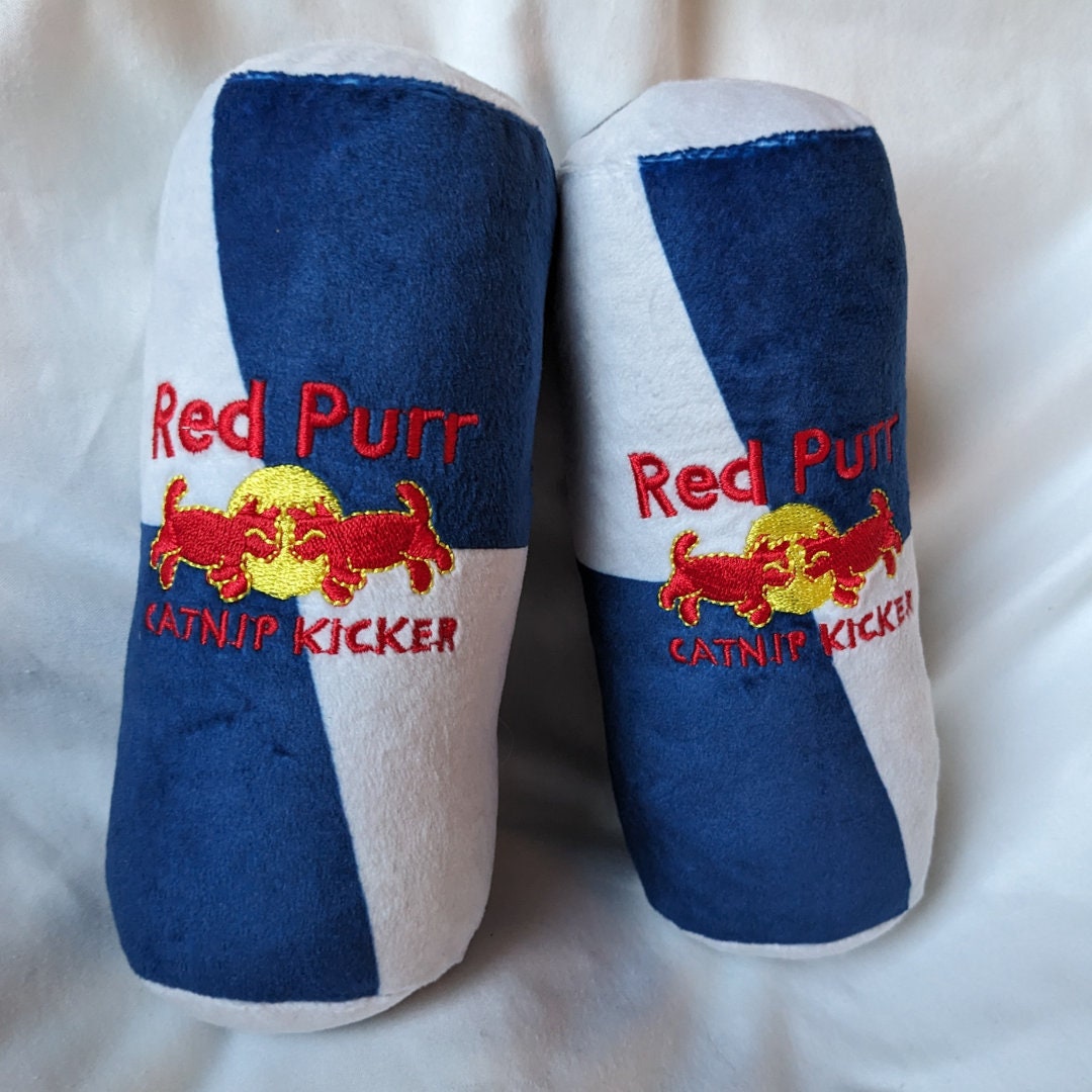 RedPurr: 2x Organic Catnip infused cat toy kicker kitten baby fun Redbull parody embroidered gift for cat