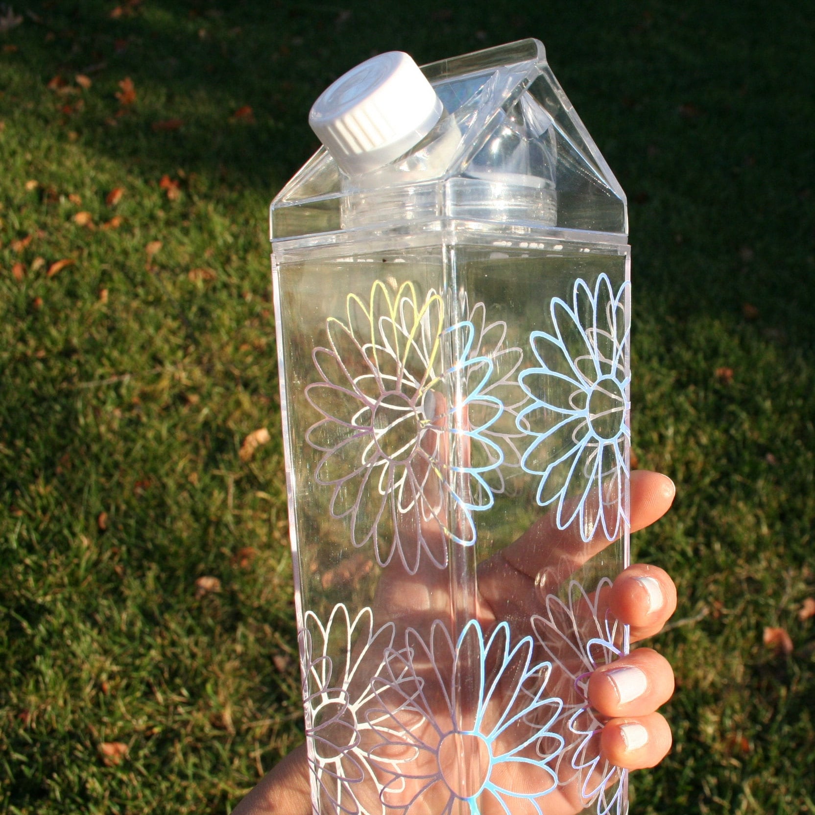 Milk Carton Glitter Water Bottle - Rose